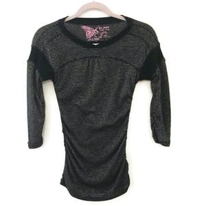 FREE PEOPLE Black/ Gold striped ruched sweater